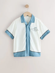 White/Blue Palm Border Short Sleeve Revere Collar Shirt (3-16yrs)