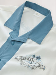White/Blue Palm Border Short Sleeve Revere Collar Shirt (3-16yrs)