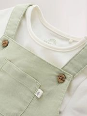 Sage Green Linen/Cotton Blend Dungaree and Bodysuit Baby Set (0mths-2yrs)