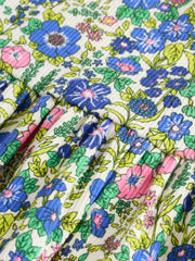 Blue Floral Short Sleeve Ribbed Dress (3mths-7yrs)