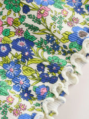Blue Floral Short Sleeve Ribbed Dress (3mths-7yrs)