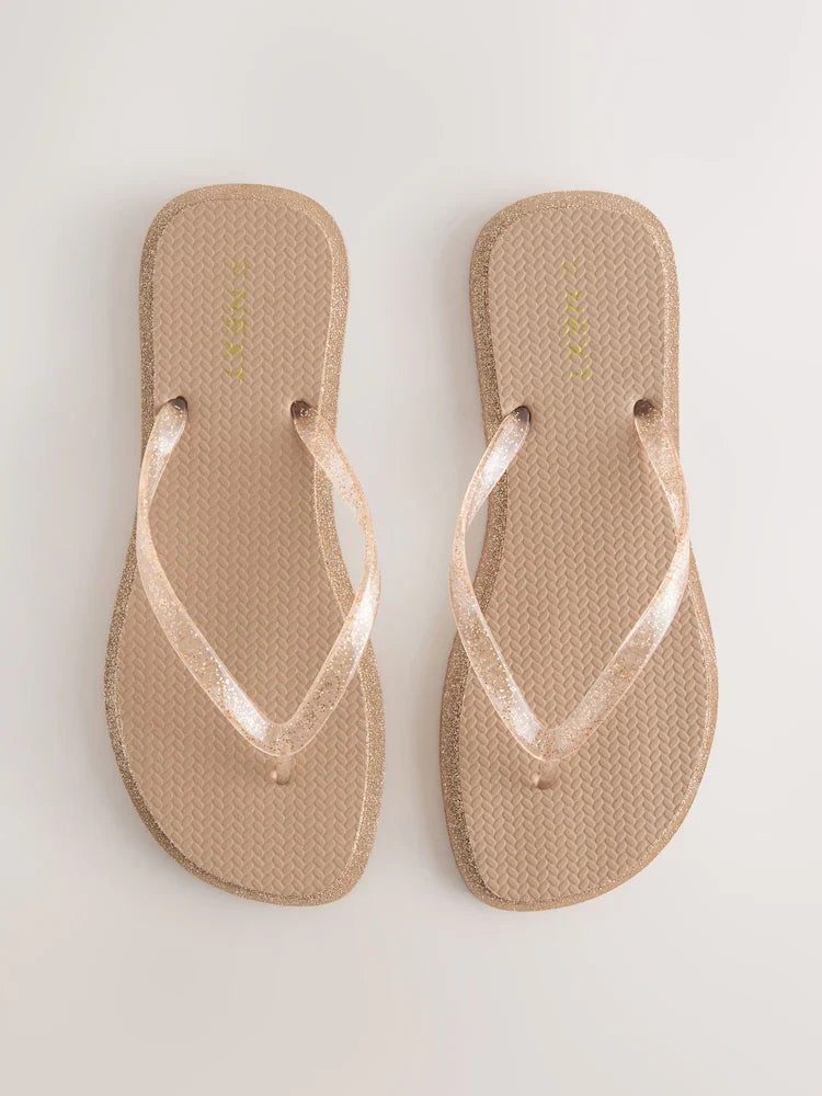 Rose Gold Glitter Square Toe Flip Flops
