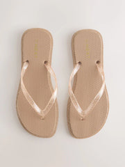 Rose Gold Glitter Square Toe Flip Flops