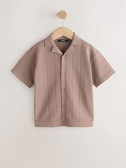 Taupe Brown Knitted Revere Collar Polo Shirt (3-16yrs)