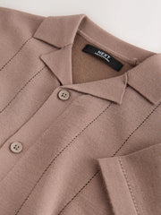 Taupe Brown Knitted Revere Collar Polo Shirt (3-16yrs)