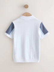 Blue/White Knitted Zip Neck Polo Shirt (3-16yrs)