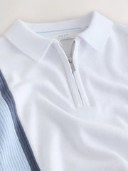 Blue/White Knitted Zip Neck Polo Shirt (3-16yrs)
