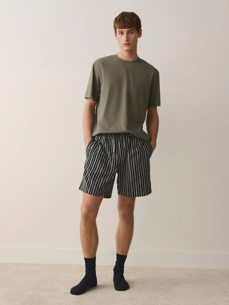 Green Woven Stripe Short Sleeve Pyjamas Set