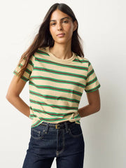 Neutral/Green/Red Stripe Hearts and Valentines Essential Pure Cotton Short Sleeve Crew Neck T-Shirt