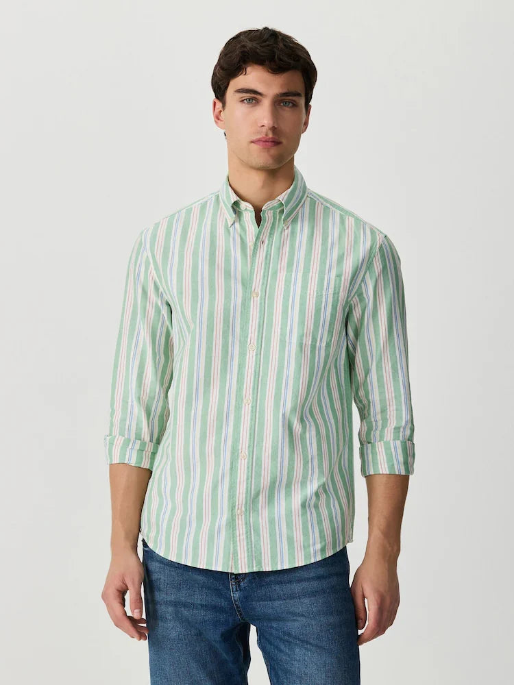 Green Stripe Oxford Long Sleeve Shirt