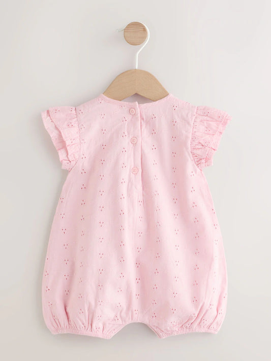Pink Broderie Baby Romper (0mths-2yrs)