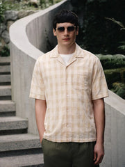 Yellow Relaxed Fit Textured Check Short Sleeve Shirt