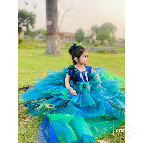 This Article Is Mesmorized Long Frock Peacock Feather And Tw | QS STUDIO | Frocks | Newborn baby clothes