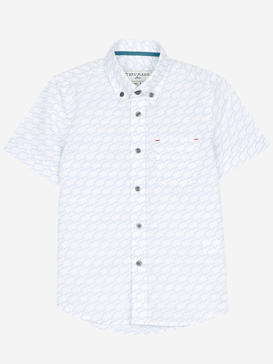 White & Blue Printed Short Sleeve Casual Shirt Brumano Pakistan