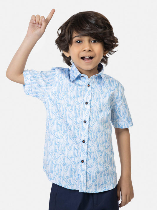 White & Blue Floral Printed Short Sleeve Casual Shirt Brumano Pakistan