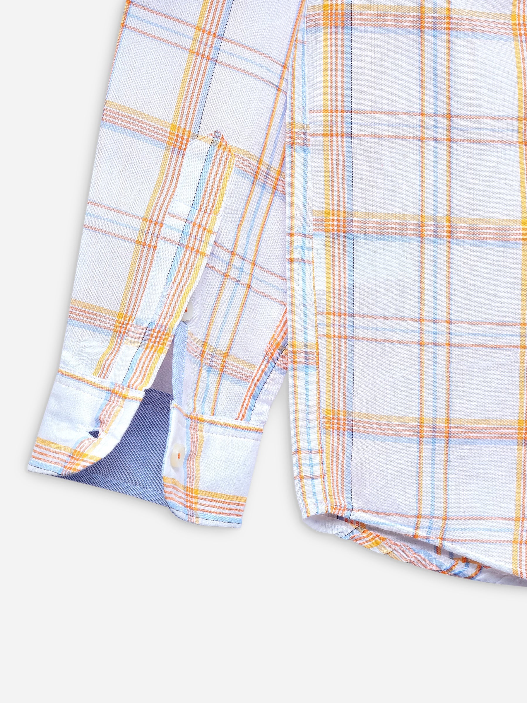  White & Orange Checkered Long Sleeve Casual Shirt Brumano Pakistan
