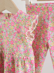 Pink Flower Rib Top and Leggings Baby Set 2 Piece (0mths-2yrs)