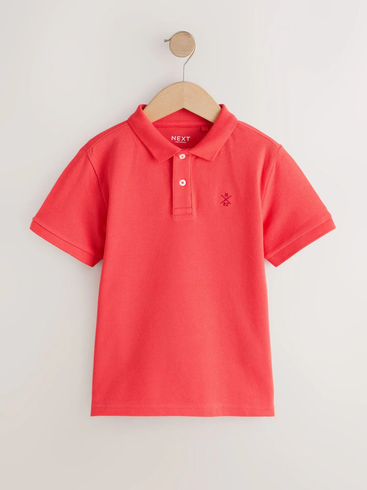 Coral Red Sign Off Short Sleeve Polo Shirt (3-16yrs)