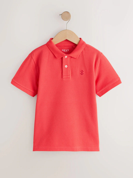 Coral Red Sign Off Short Sleeve Polo Shirt (3-16yrs)