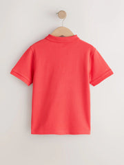 Coral Red Sign Off Short Sleeve Polo Shirt (3-16yrs)