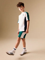Green/White/Navy Colourblock Short Sleeve T-Shirt and Shorts Set (3-16yrs)