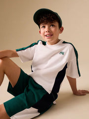 Green/White/Navy Colourblock Short Sleeve T-Shirt and Shorts Set (3-16yrs)