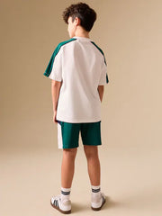 Green/White/Navy Colourblock Short Sleeve T-Shirt and Shorts Set (3-16yrs)