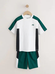 Green/White/Navy Colourblock Short Sleeve T-Shirt and Shorts Set (3-16yrs)