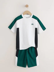 Green/White/Navy Colourblock Short Sleeve T-Shirt and Shorts Set (3-16yrs)