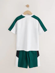Green/White/Navy Colourblock Short Sleeve T-Shirt and Shorts Set (3-16yrs)