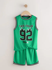 Bright Green Basketball Tank & Shorts Set (3-16yrs)