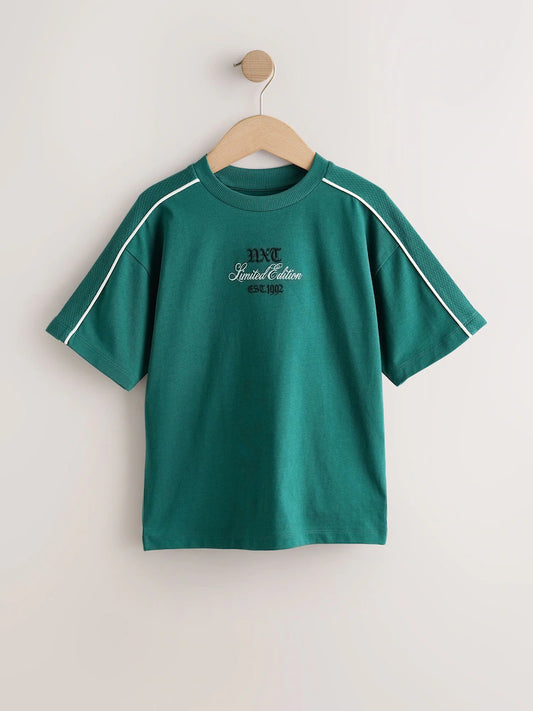 Green Piping Short Sleeve Graphic T-Shirt (3-16yrs)