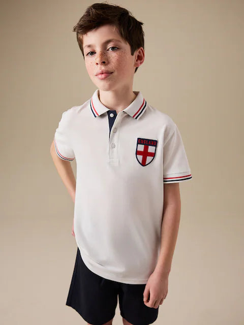 White England Football Polo Shirt (3-16yrs)