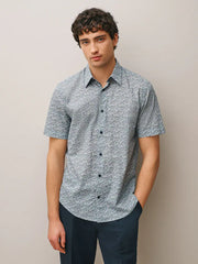 Blue Ditsy Regular Fit Cotton Short Sleeve Print Shirt