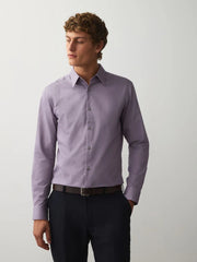 Lilac Purple Slim Fit Cotton Rich Textured Easy Care Smart Shirt