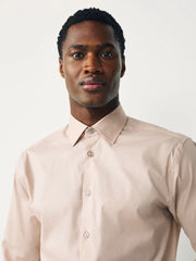 Neutral Brown Slim Fit Cotton Stretch Long Sleeve Formal Shirt