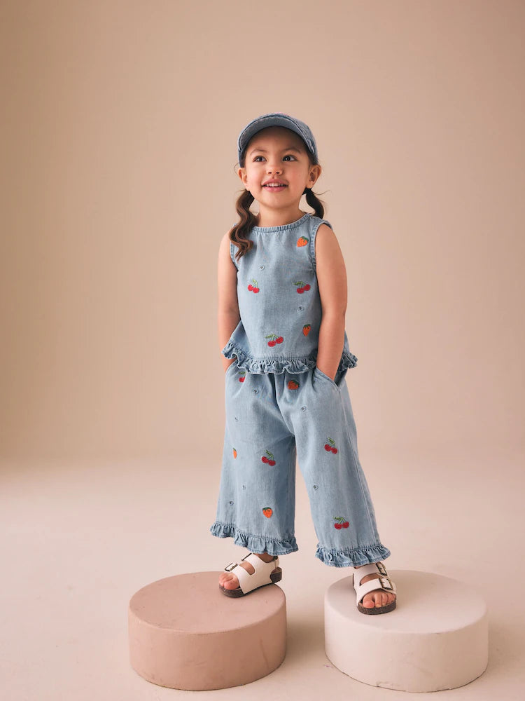 Fruit Embroidered Denim Top & Trousers Set (3mths-7yrs)