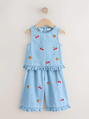 Fruit Embroidered Denim Top & Trousers Set (3mths-7yrs)