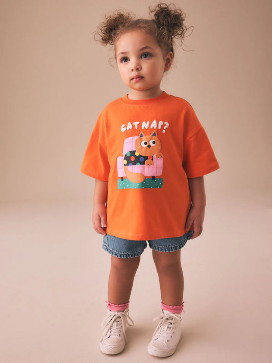 Orange Cat Short Sleeve T-Shirt (3mths-7yrs)