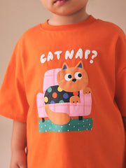 Orange Cat Short Sleeve T-Shirt (3mths-7yrs)