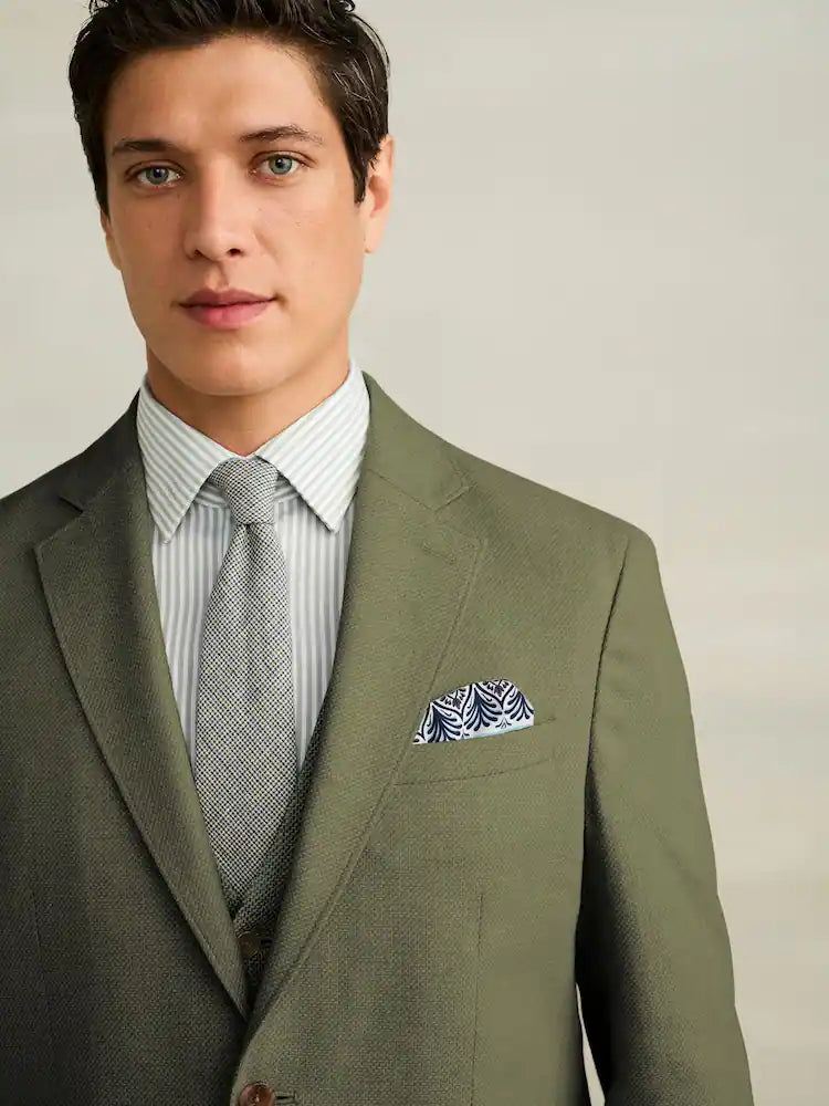 Green Regular Fit Textured Linen Blend Blazer