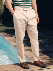 Ecru Neutral N. Premium Regular Tapered Fit Smart Cotton Chino Trousers with Elasticated Back and Stretch