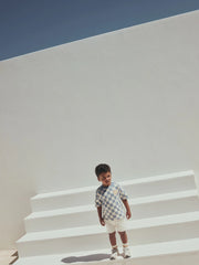 Blue/White Checkerboard Sun Short Sleeve All-Over Print T-Shirt (3 Month-7 Years) (3mths-7yrs)