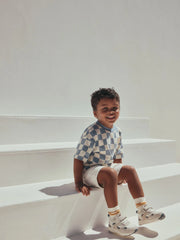 Blue/White Checkerboard Sun Short Sleeve All-Over Print T-Shirt (3 Month-7 Years) (3mths-7yrs)