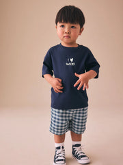 Navy Blue I love snacks Slogan Short Sleeve Small Graphic T-Shirt (3mths-8yrs)