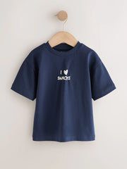 Navy Blue I love snacks Slogan Short Sleeve Small Graphic T-Shirt (3mths-8yrs)