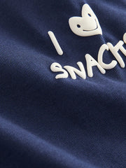 Navy Blue I love snacks Slogan Short Sleeve Small Graphic T-Shirt (3mths-8yrs)