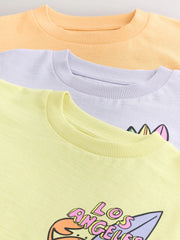 Yellow LA Surf Short Sleeve Graphic T-Shirts 3 Pack (3mths-7yrs)
