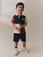 Red/Blue/Green Colourblock Short Sleeve Polo Shirt and Shorts Set (3mths-7yrs)