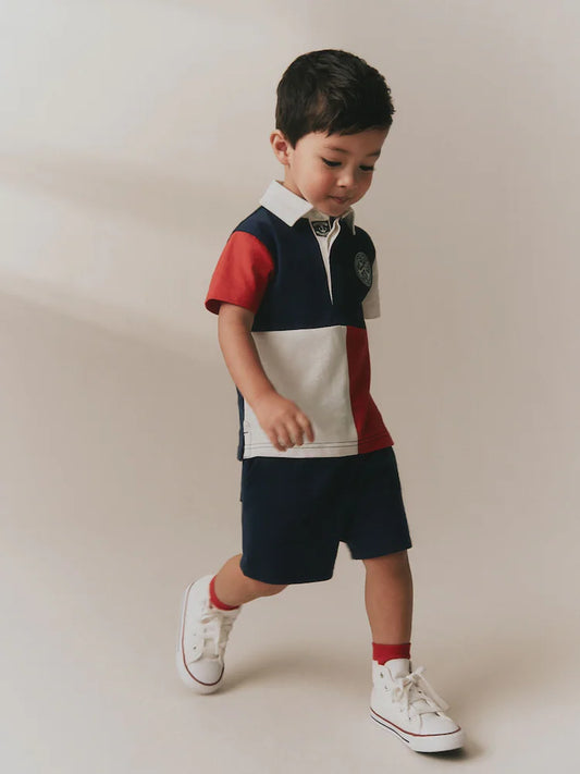 Red/Blue/Green Colourblock Short Sleeve Polo Shirt and Shorts Set (3mths-7yrs)